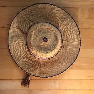 Straw Hat With Leather Chin Strap Size M/L.